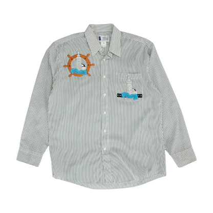 Vintage White Striped Long Sleeve Button Down