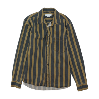 Beige Striped Long Sleeve Button Down