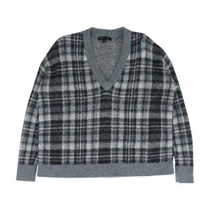 Gray Plaid V-Neck Sweater