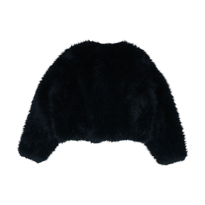Black Solid Fur Coat