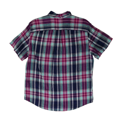 Navy Plaid Short Sleeve Button Down
