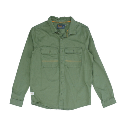 Green Solid Long Sleeve Button Down