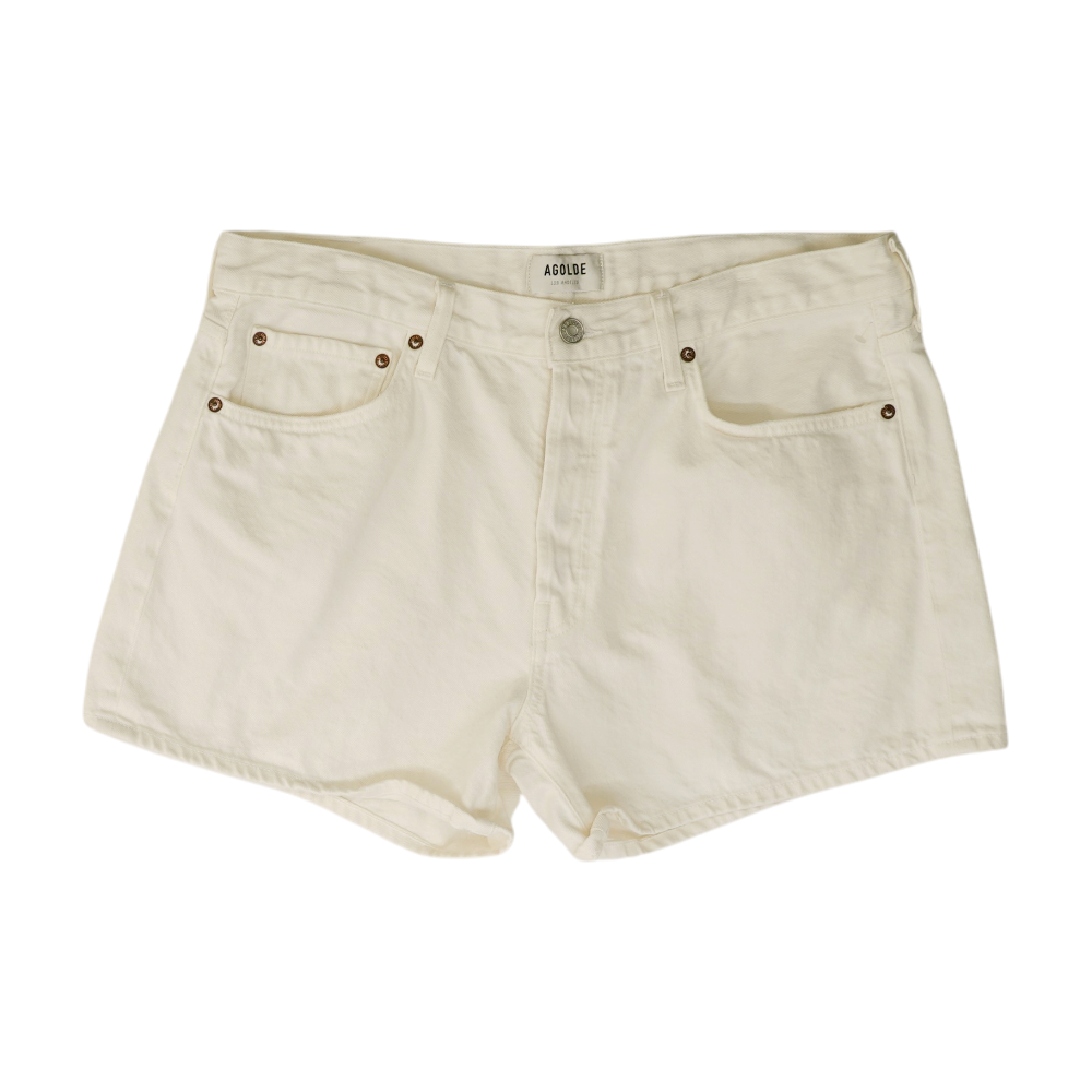 White Solid Denim Shorts
