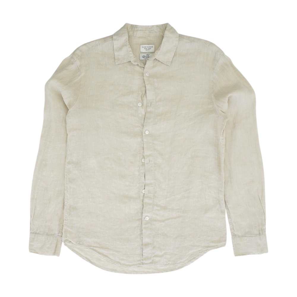 Beige Solid Long Sleeve Button Down