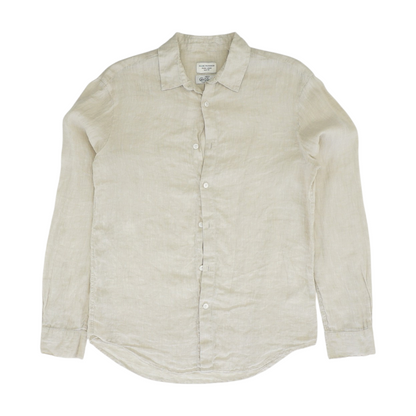 Beige Solid Long Sleeve Button Down
