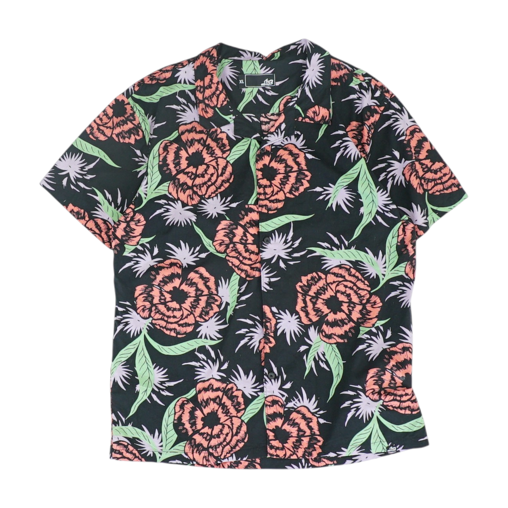 Black Floral Short Sleeve Button Down