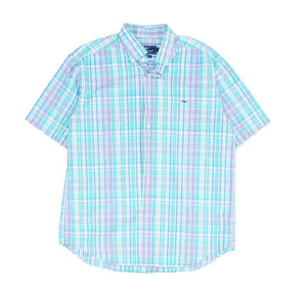 Purple Plaid Short Sleeve Button Down