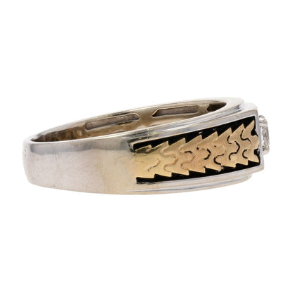 1/5 Ct 14K Two Tone Gold Diamond With Gold Leaf And Black Accented Shank Band