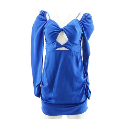 Blue Solid Midi Dress