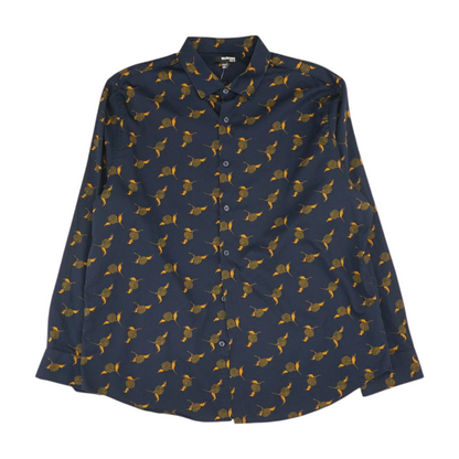 Navy Print Long Sleeve Button Down