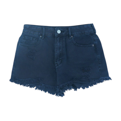 Black Solid Denim Shorts