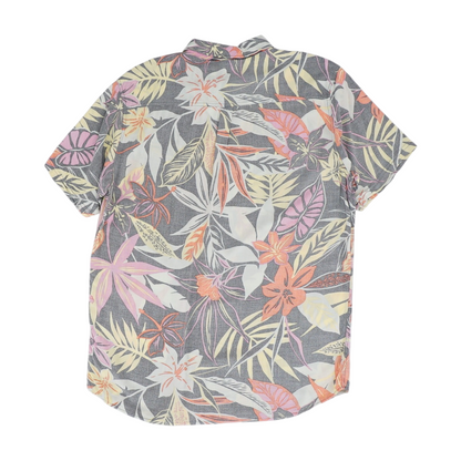 Gray Floral Short Sleeve Button Down