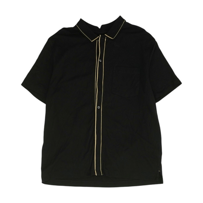 Black Solid Short Sleeve Button Down