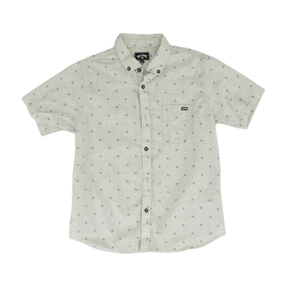 Gray Print Short Sleeve Button Down
