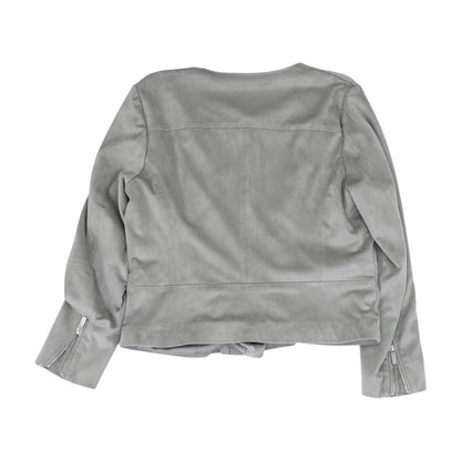 Gray Solid Faux Leather Jacket