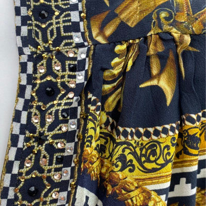 Navy and Gold Graphic Silk Dress
