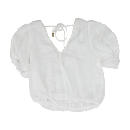 White Solid Short Sleeve Blouse