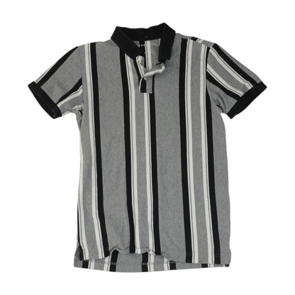 Gray Striped Short Sleeve Polo