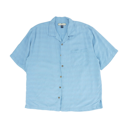 Blue Solid Short Sleeve Button Down