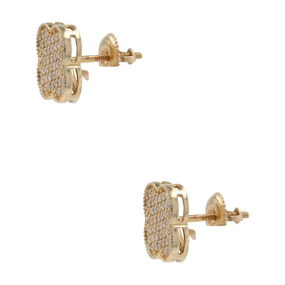 5/8 Ct 14K Gold Pave Diamond Clover Stud Earrings