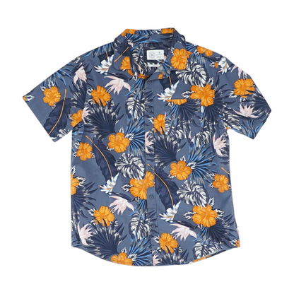 Blue Floral Short Sleeve Button Down