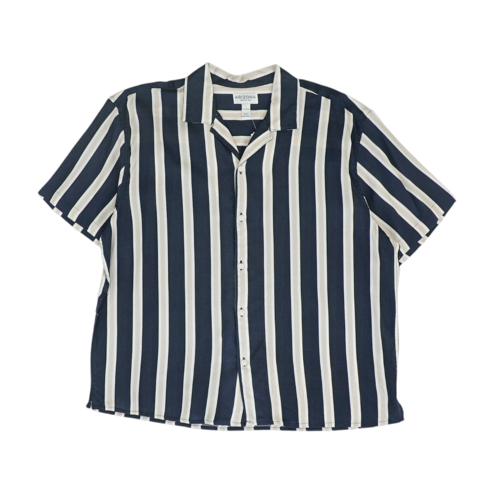 Navy Striped Short Sleeve Button Down