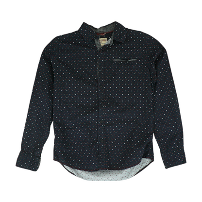 Navy Print Long Sleeve Button Down