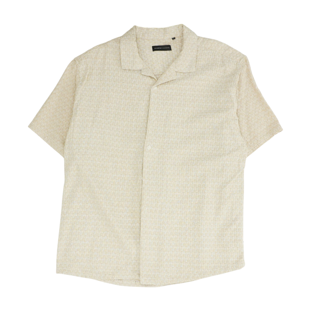 Beige Plaid Short Sleeve Button Down