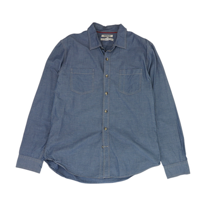 Blue Solid Long Sleeve Button Down