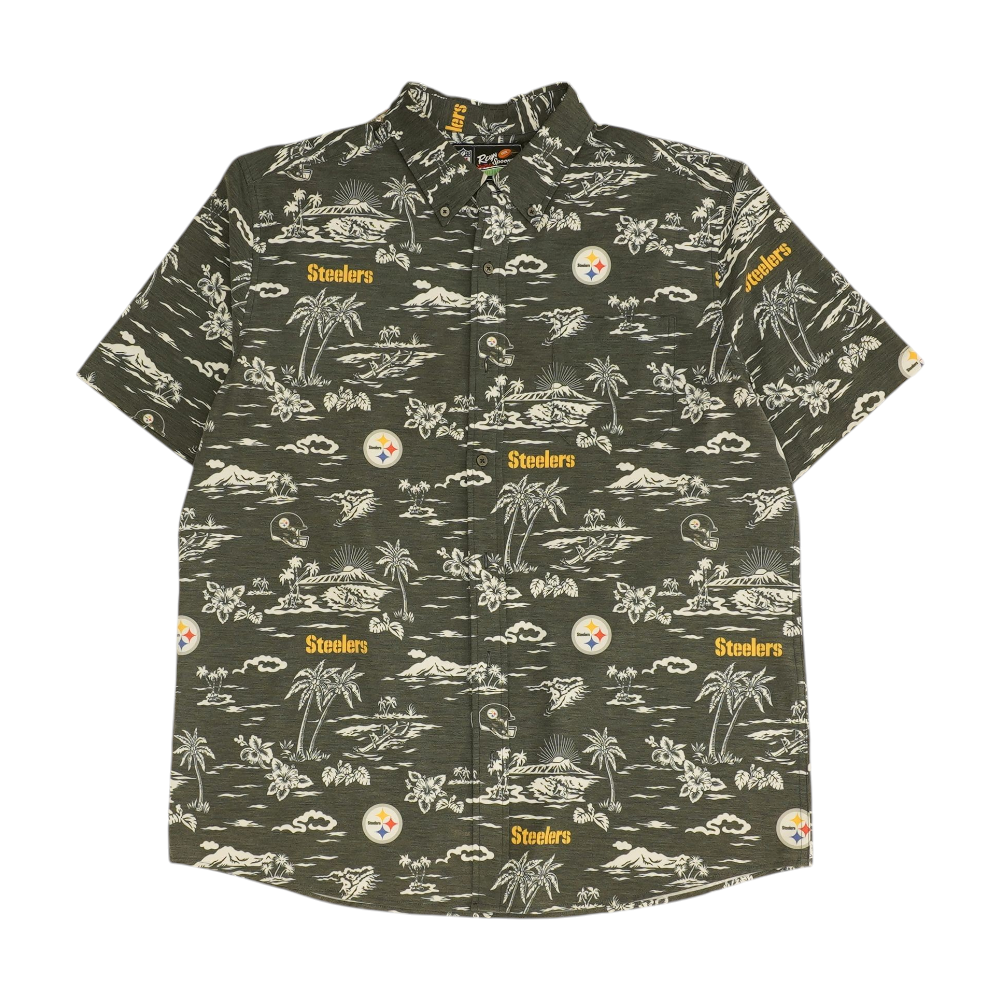 Gray Tropical Short Sleeve Button Down