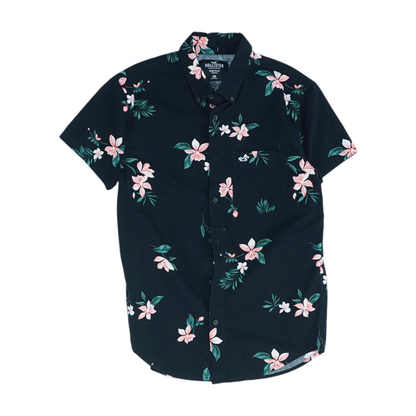 Black Floral Short Sleeve Button Down