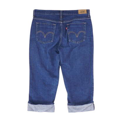 Navy Solid Denim Capris