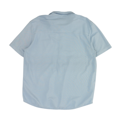 Blue Solid Short Sleeve Button Down