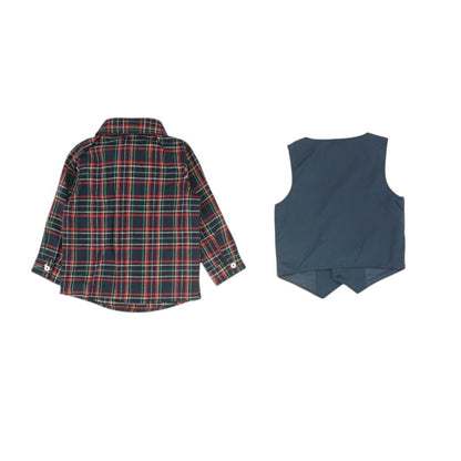 Navy Plaid Long Sleeve Button Down