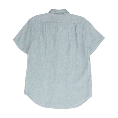 Blue Solid Short Sleeve Button Down