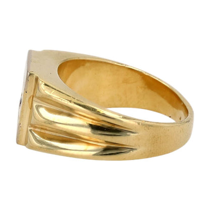14K Two Tone Gold Small Diamond Accent Signet Ring