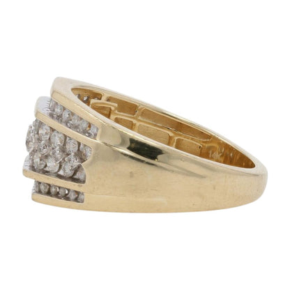 1 Ct 14K Gold Round Three Row Diamond Cluster Band