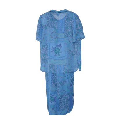 Vintage Blue Print Dress Set