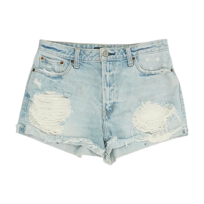 Blue Solid Denim Shorts