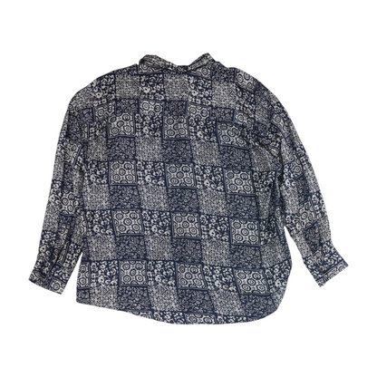 Vintage Navy Print Long Sleeve Button Down