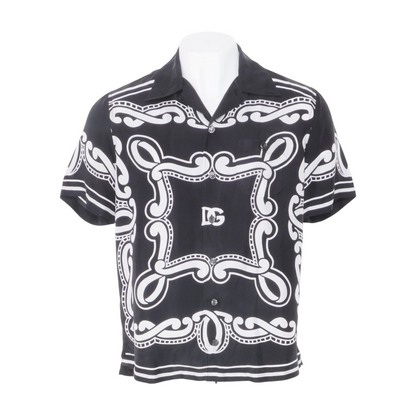 Black Print Short Sleeve Button Down