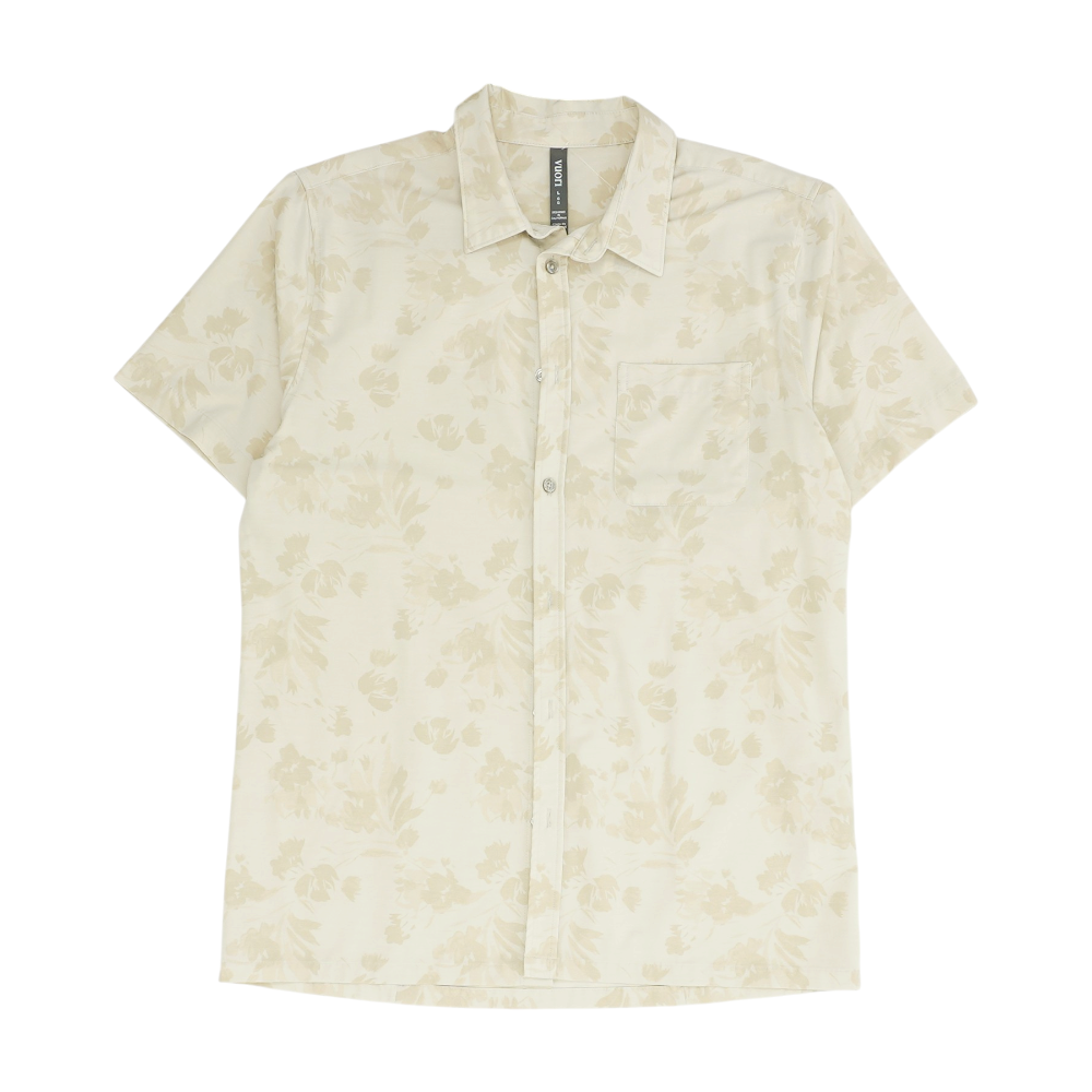 Tan Floral Short Sleeve Button Down