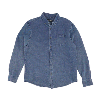 Blue Solid Long Sleeve Button Down
