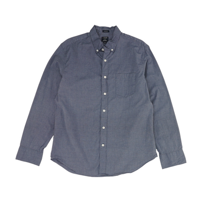 Blue Solid Long Sleeve Button Down