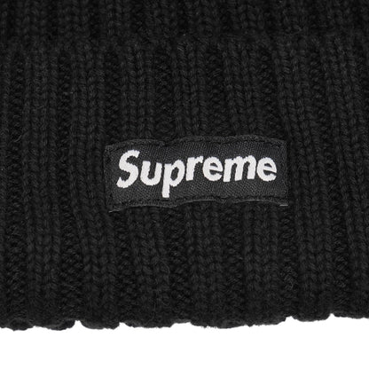 Black Ribbed Knit Logo Beanie