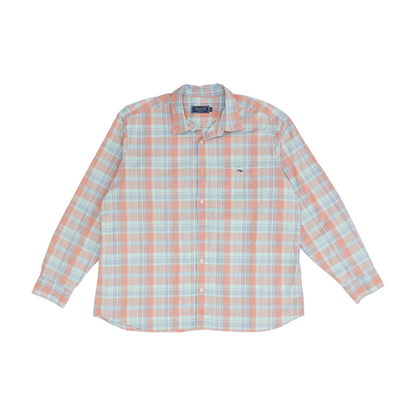Peach Plaid Long Sleeve Button Down