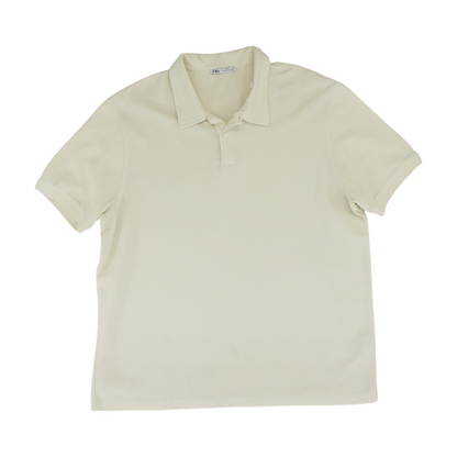 Beige Solid Short Sleeve Polo