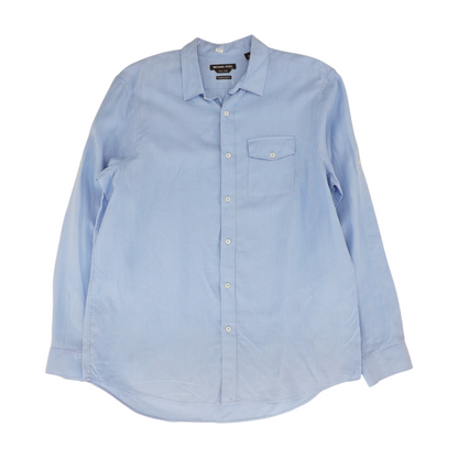 Blue Solid Long Sleeve Button Down