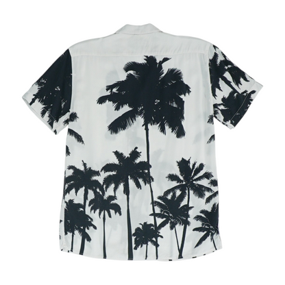 White Tropical Short Sleeve Button Down