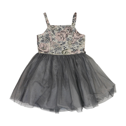 Gray Floral Formal Dress